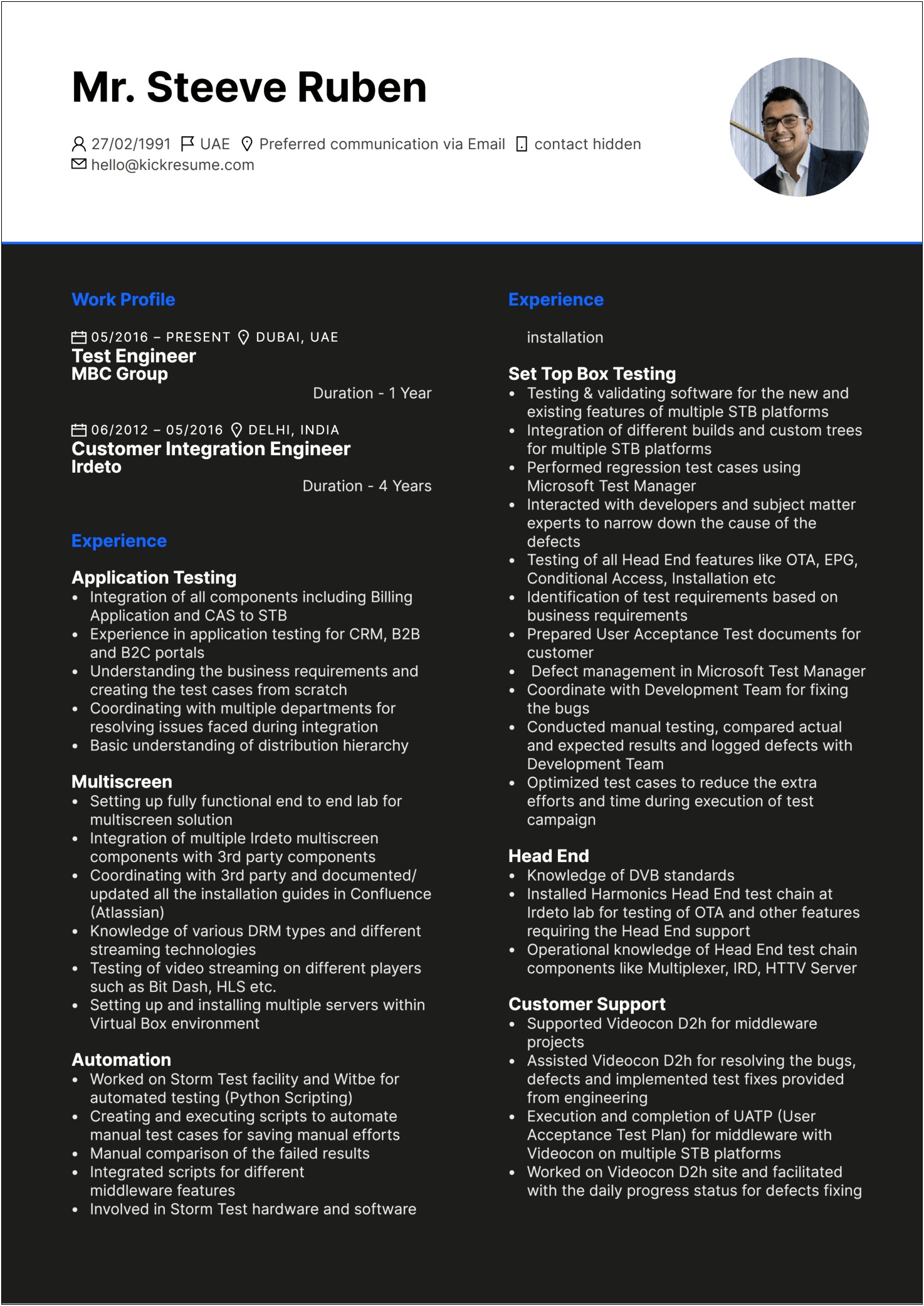 1 Year Experience Manual Tester Resume