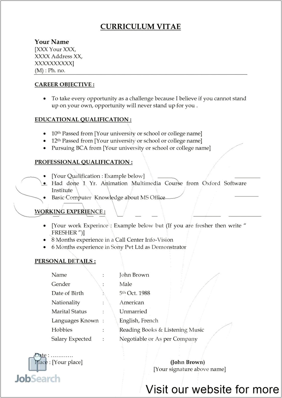 1 Year Experience Net Resume Format