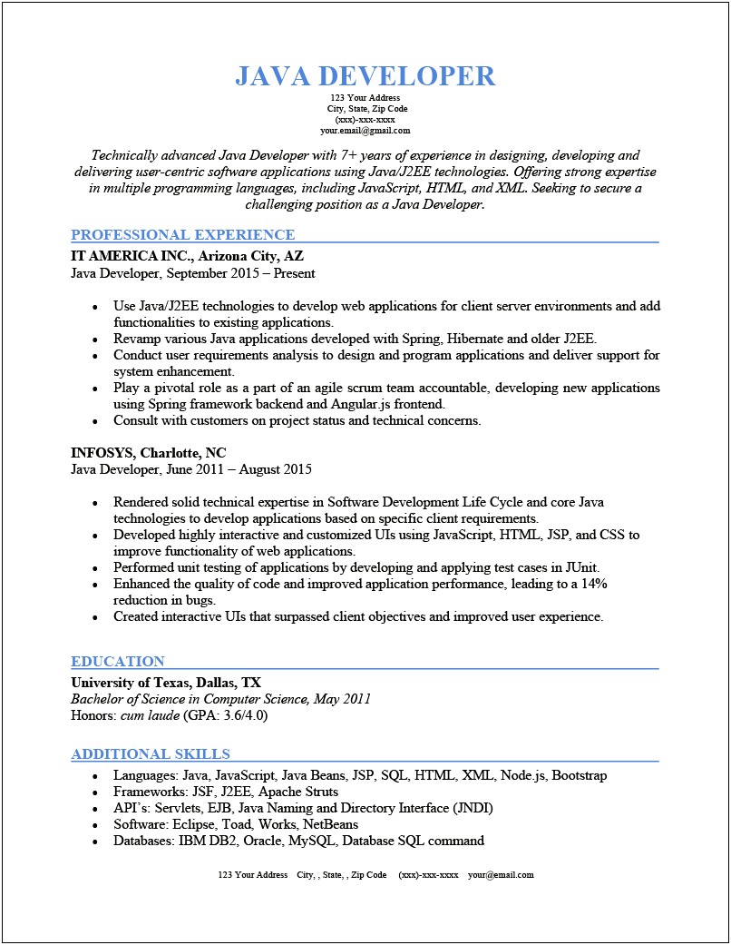 1 Year Experience Resume Format For Java Pdf