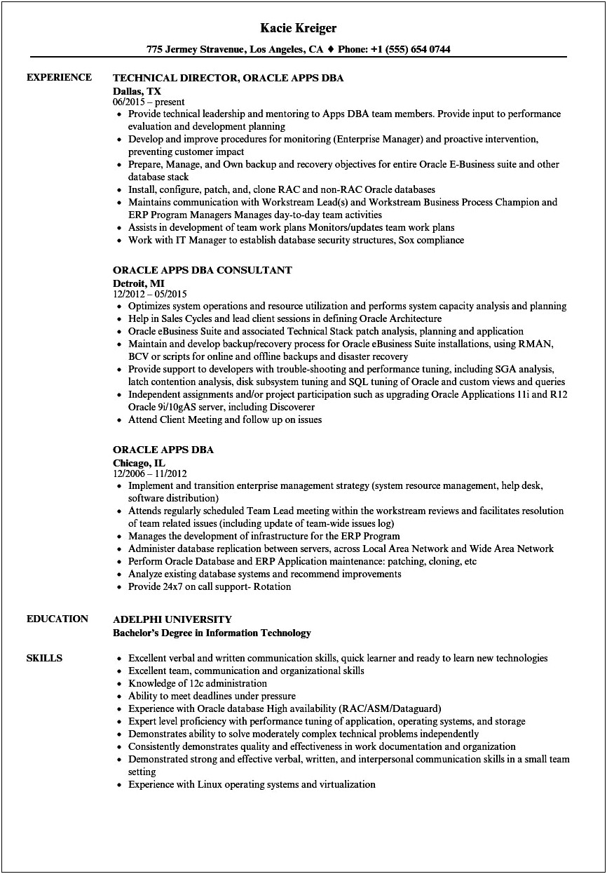 1 Year Experience Resume Format For Oracle