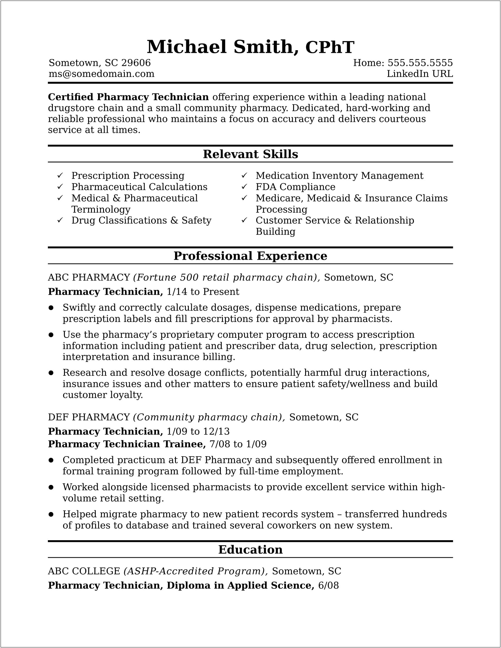1 Year Experience Resume Sample