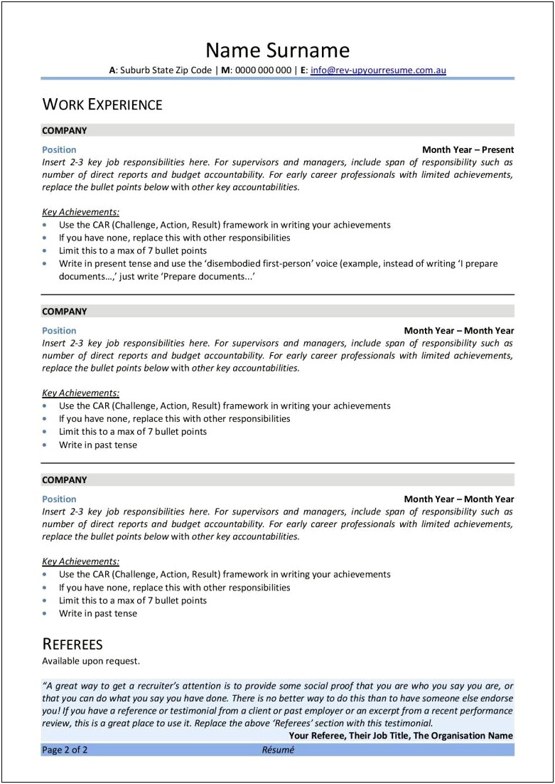 1st Person On Resume Example