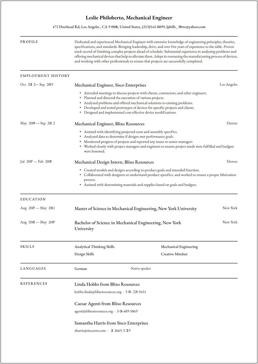 2 Year Experience Resume Format For Mechanical Engineer