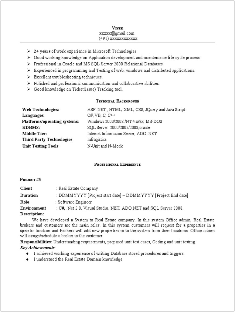 2 Year Experience Resume Format For Testing