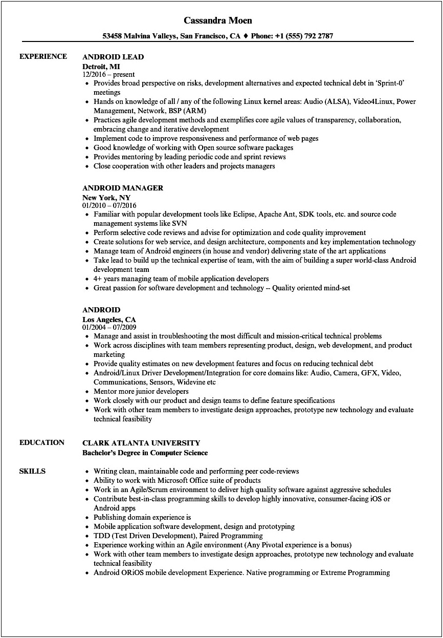 2 Years Experience Android Developer Resume