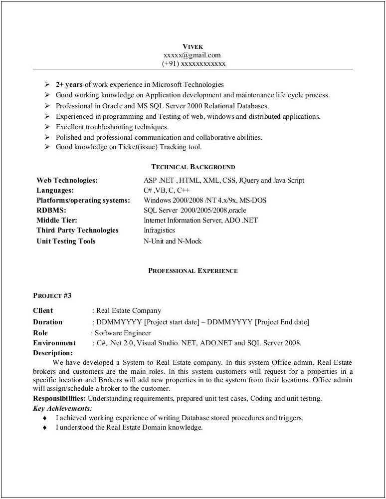 2 Years Experience Resume For Testing