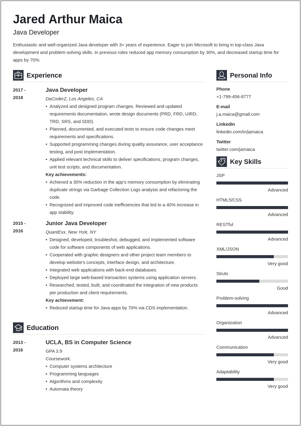 2 Years Experience Resume Format In Java