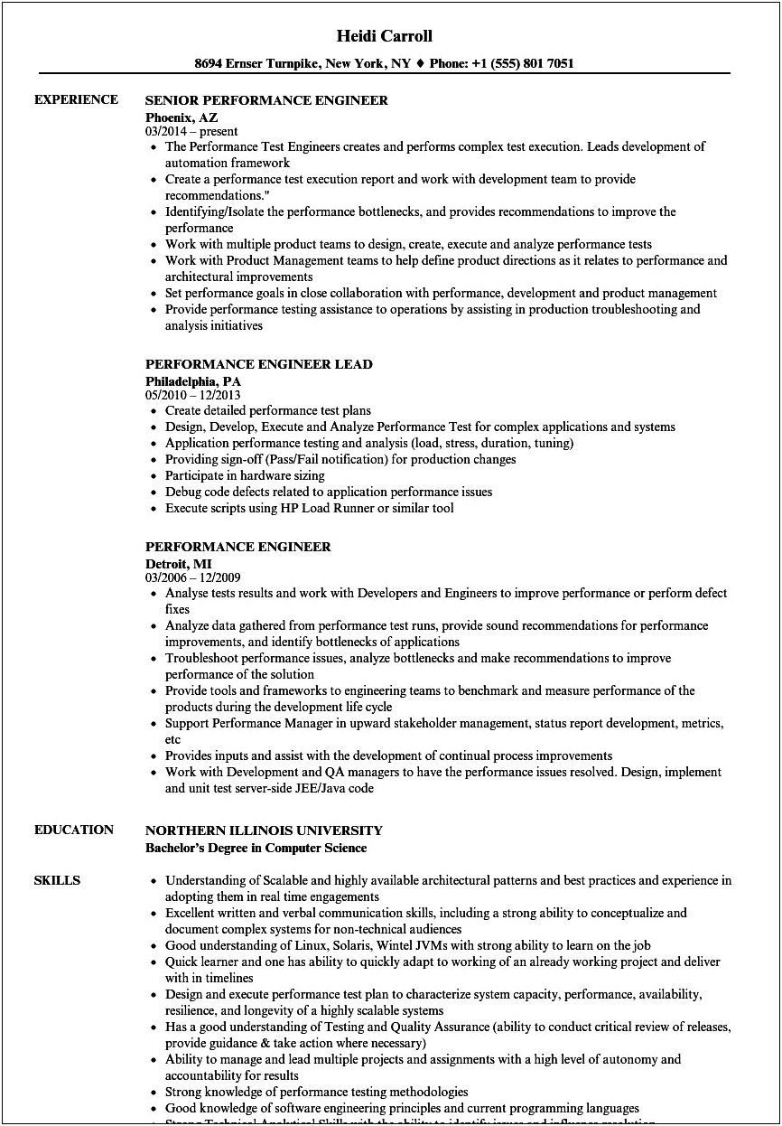 2 Years Experience Resume In Performance Testing
