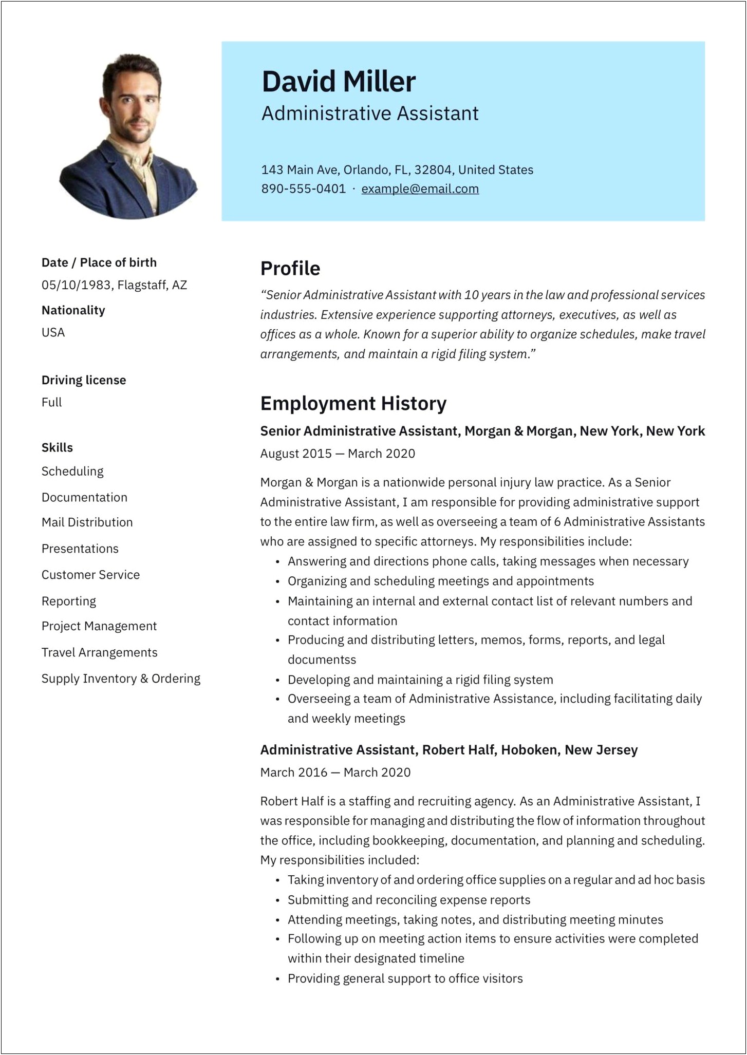 2015 Resume Template For Administrative Assistant