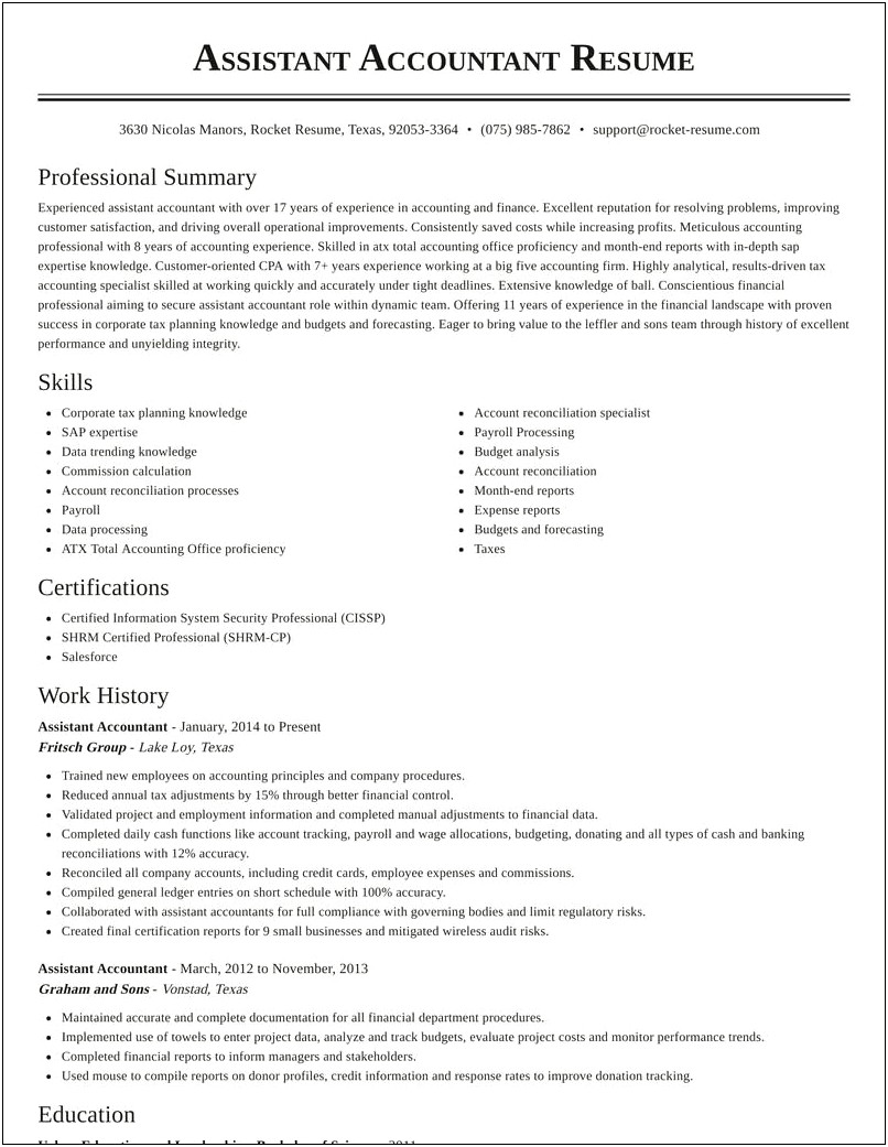 2019 Accounting Assistant Resume Examples