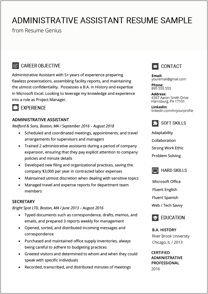 2019 Business Administration Resume Examples