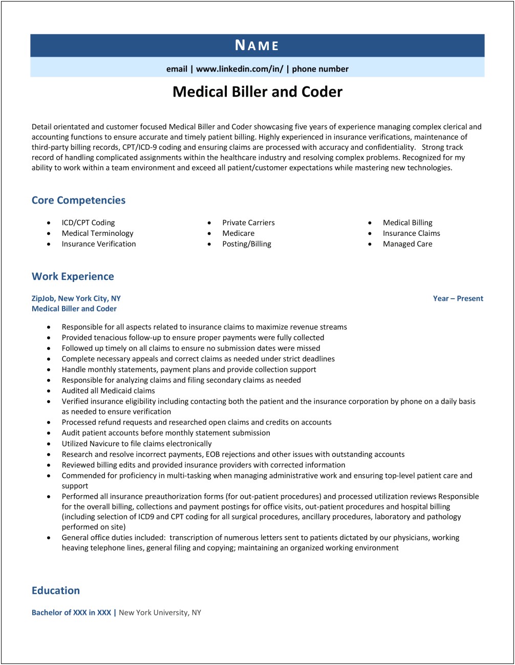 2019 Medical Billing And Coding Resume Skills