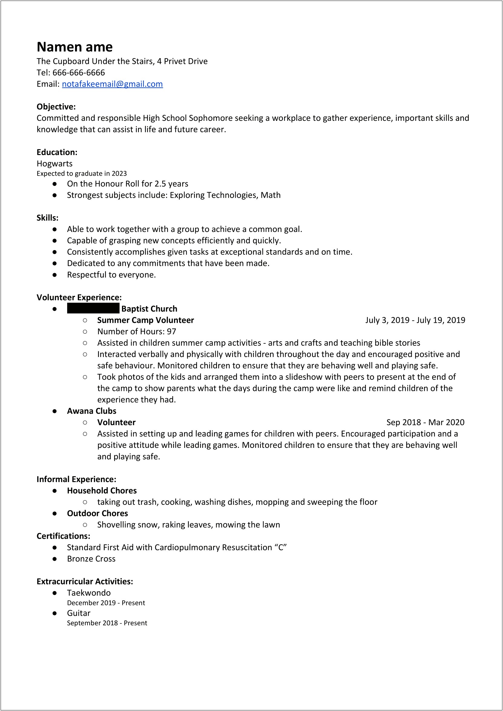 21 Years Old Almost No Work Experience Resume