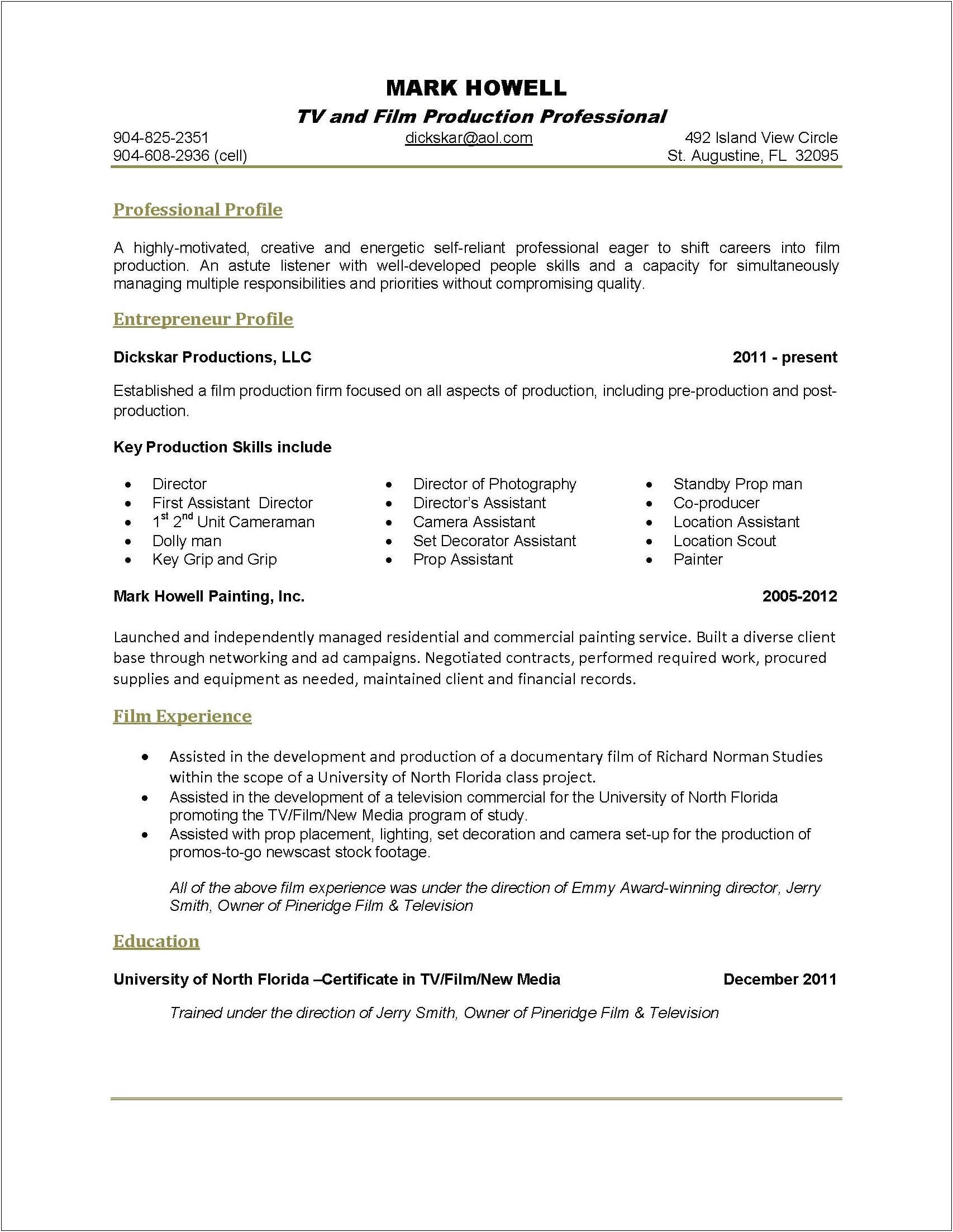 2nd Assistant Director Resume Example
