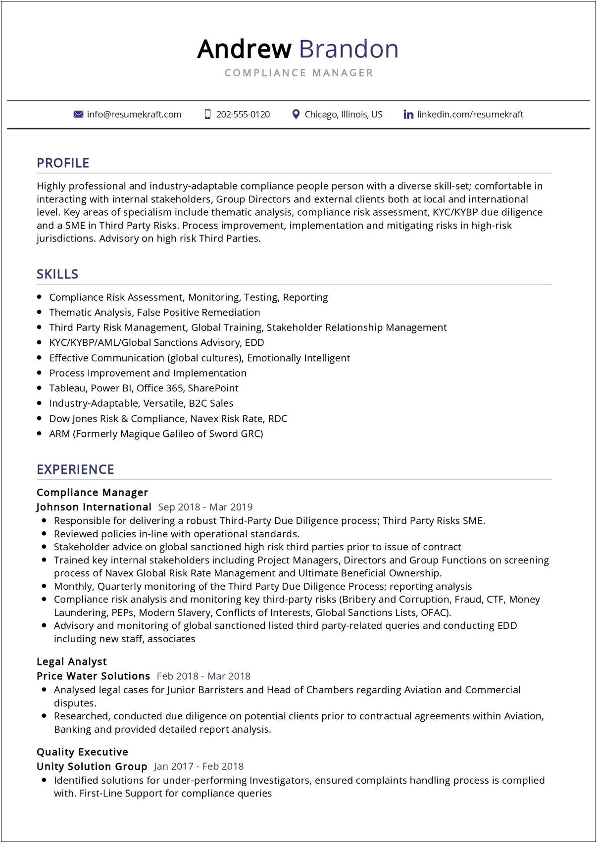 3rd Party Risk Management Resume