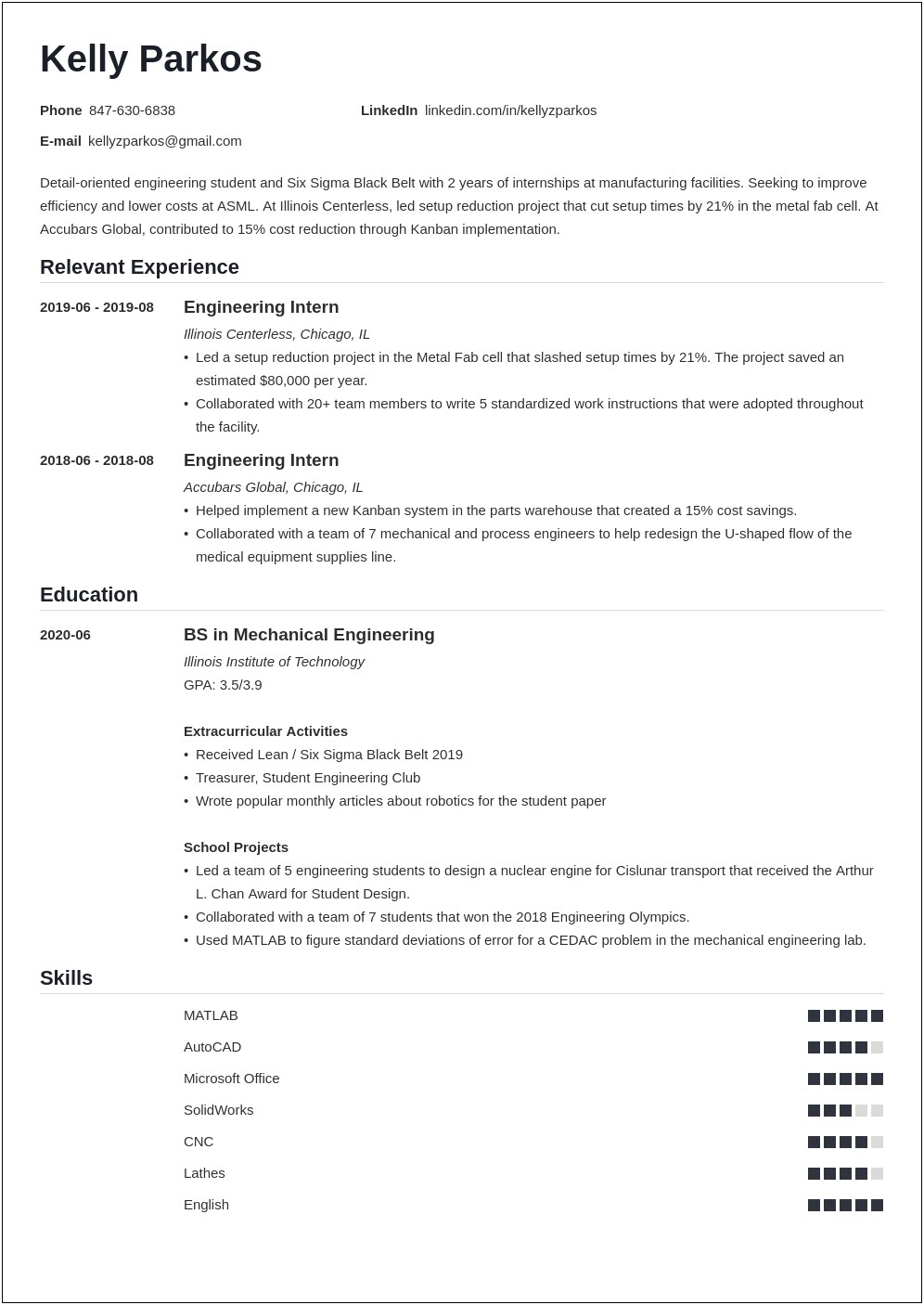 5 Year Engineer Example Resume