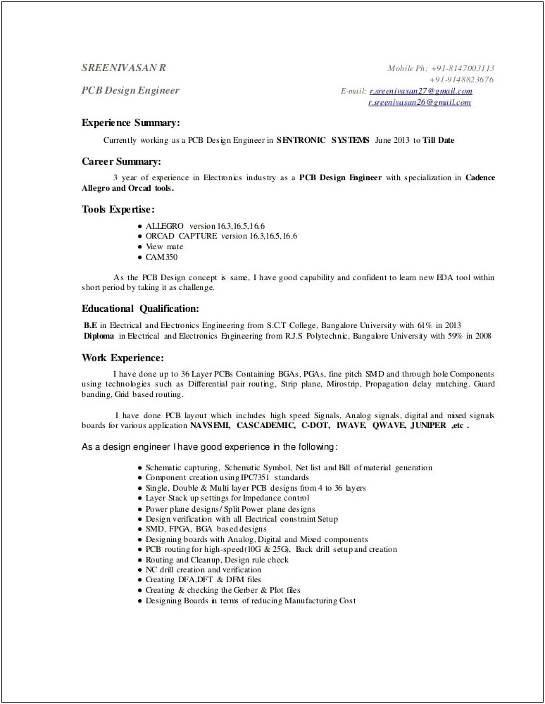5 Year Experience Resume Format For Design Engineer