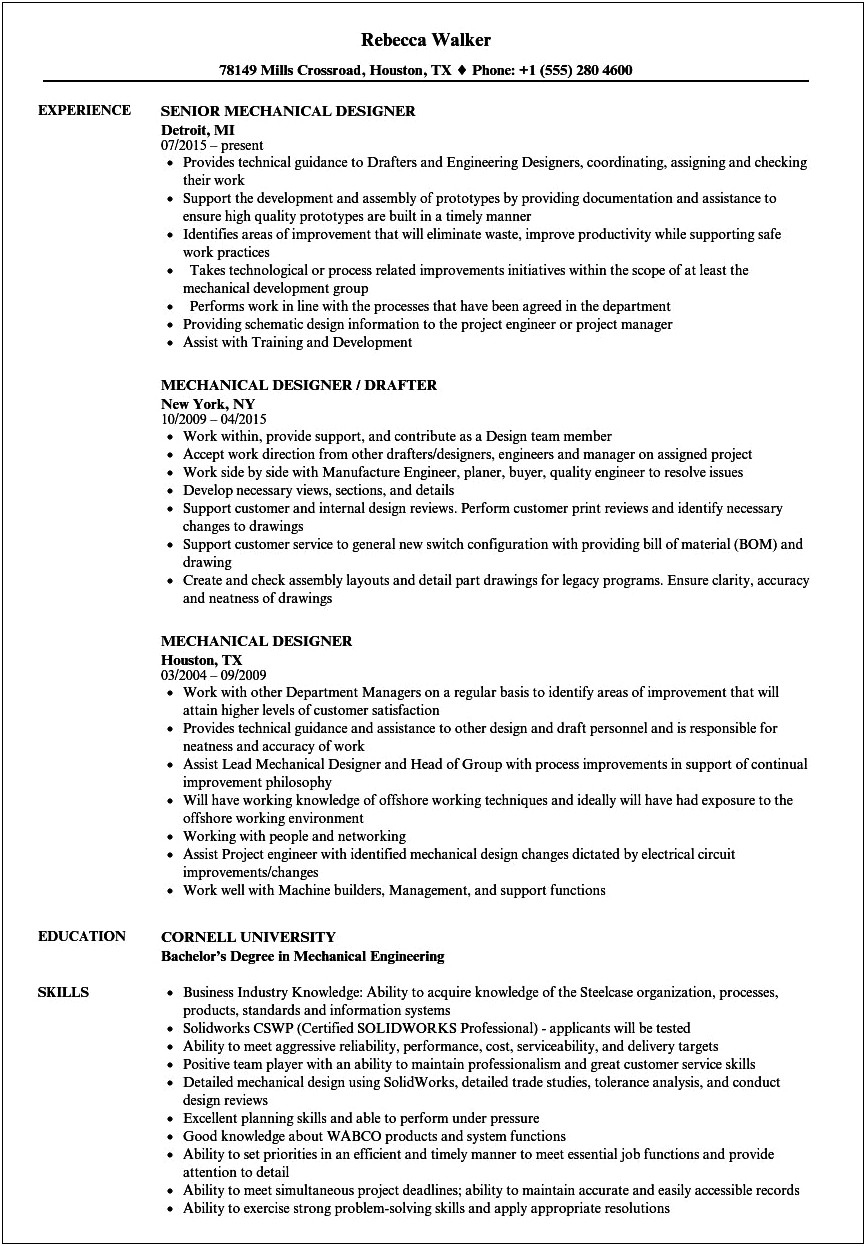 5 Year Experience Resume Format For Mechanical Engineer