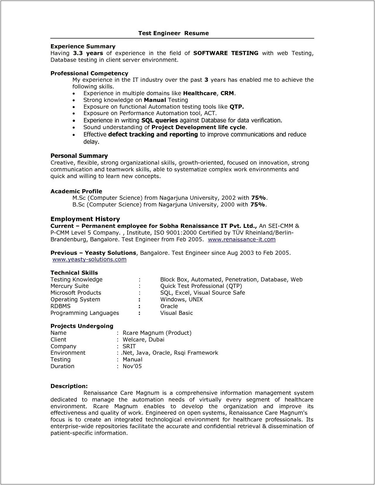 5 Years Testing Experience Resume Format