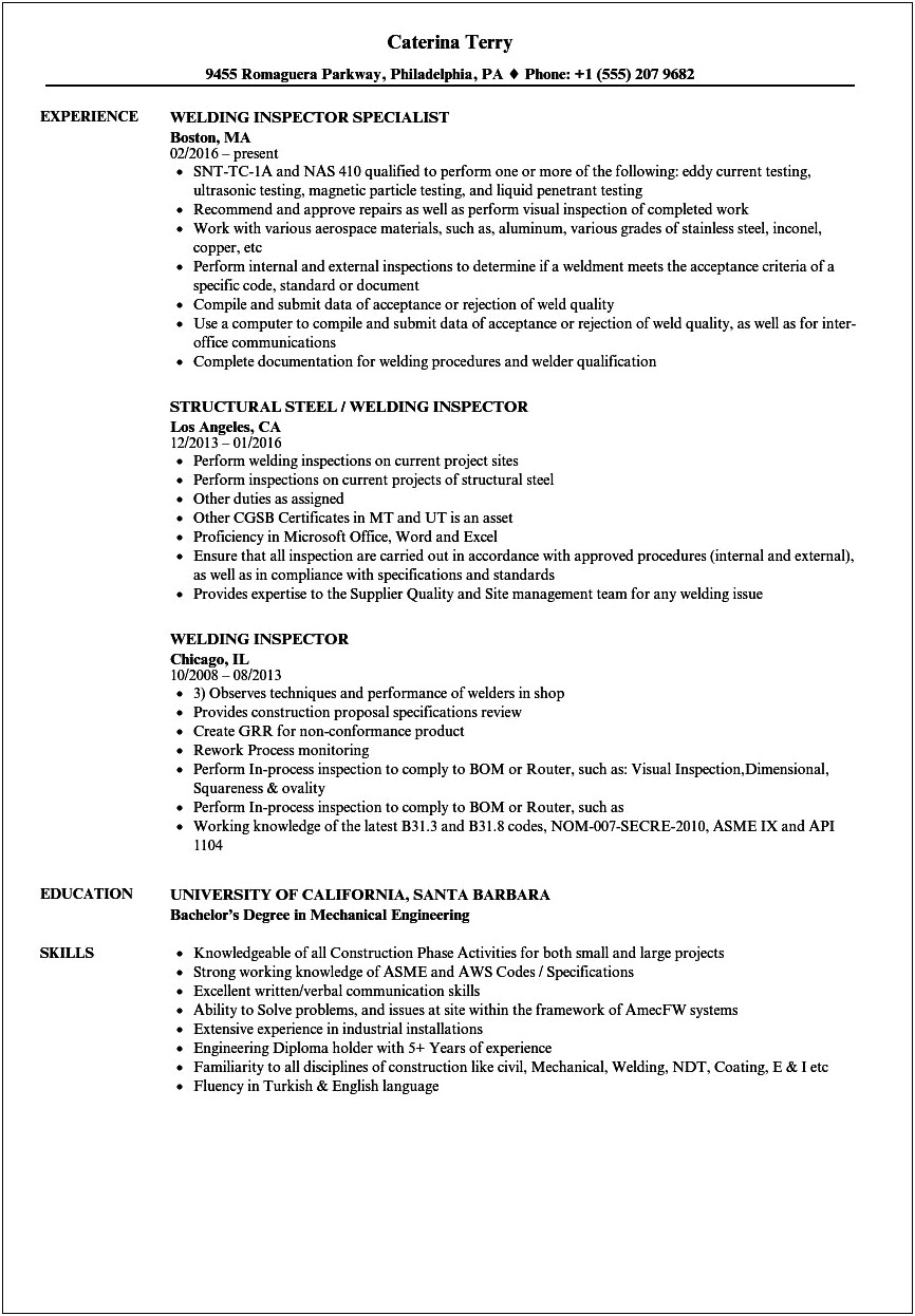 5 Yrs Experience Welder Resume Example