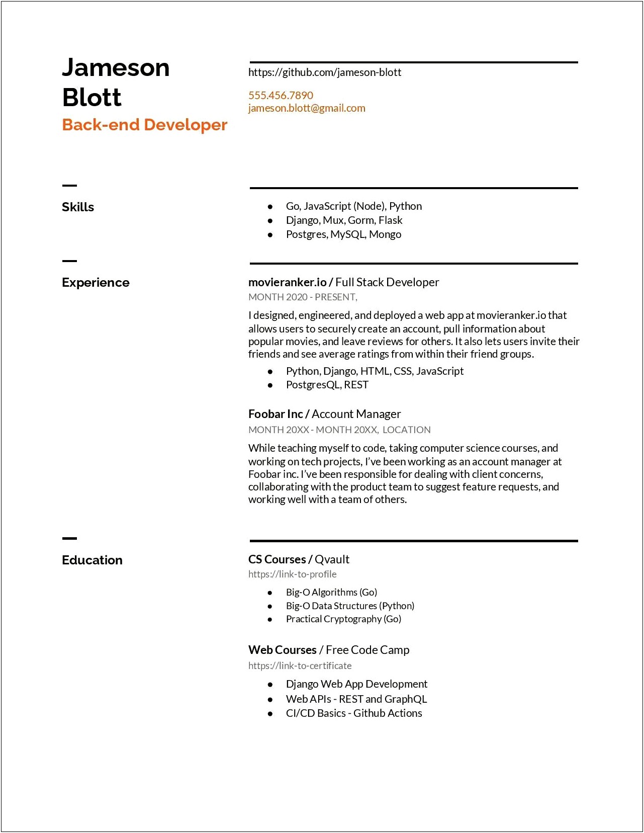 6 Month Experience Resume For Web Developer