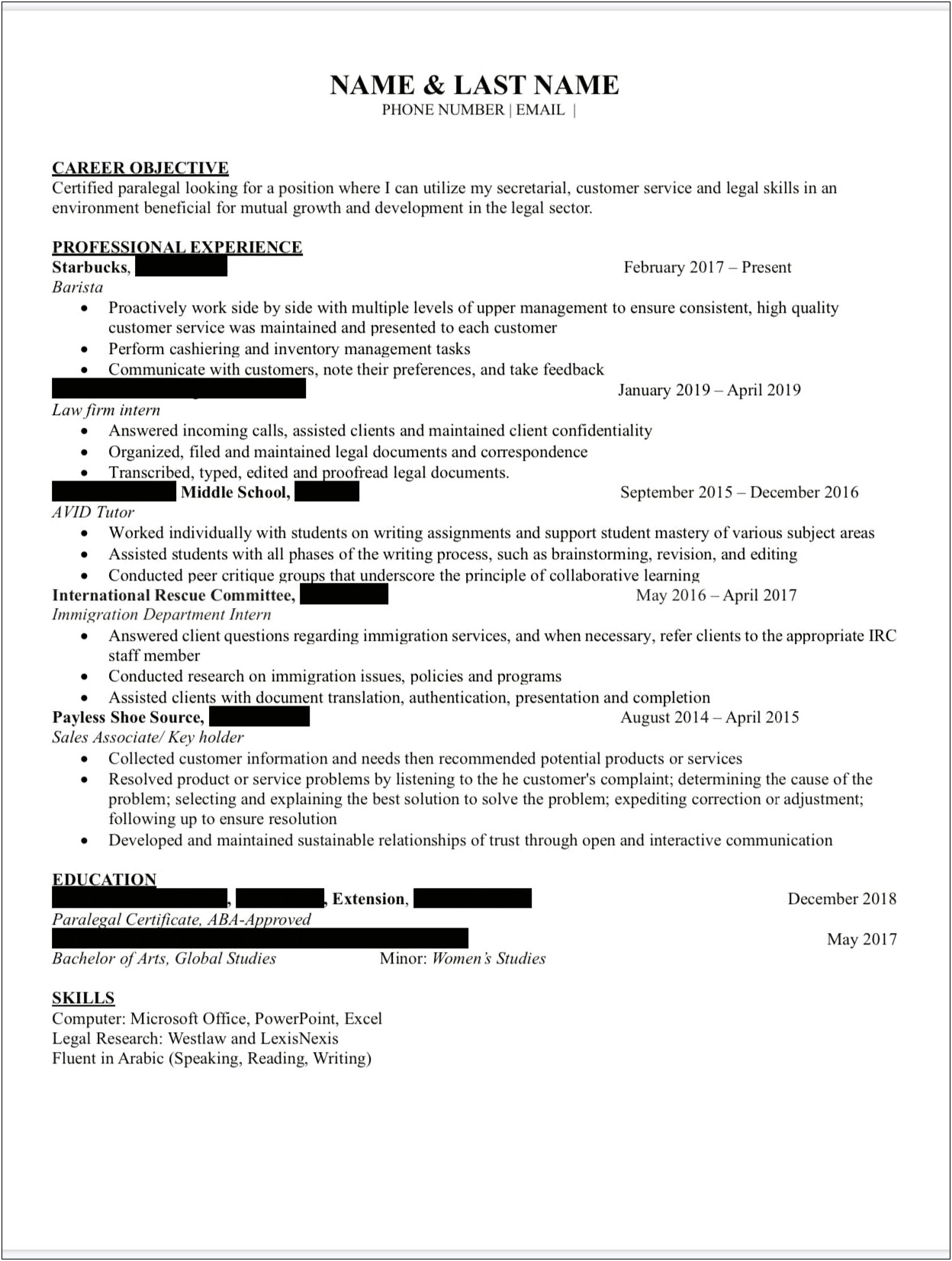 6 Second Resume Test Examples