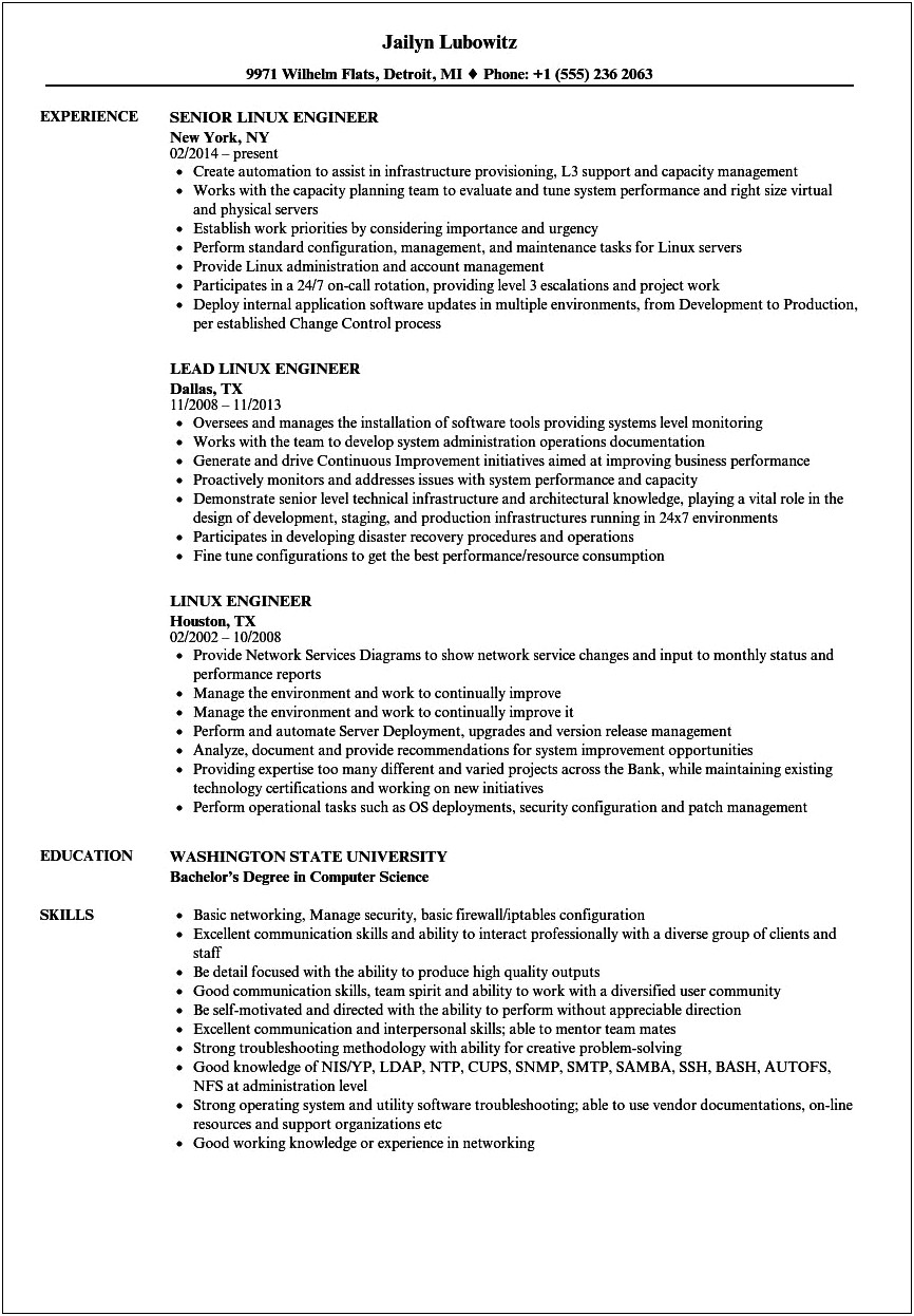 7 Years Linux Resume Samples Roles And Responsibilities