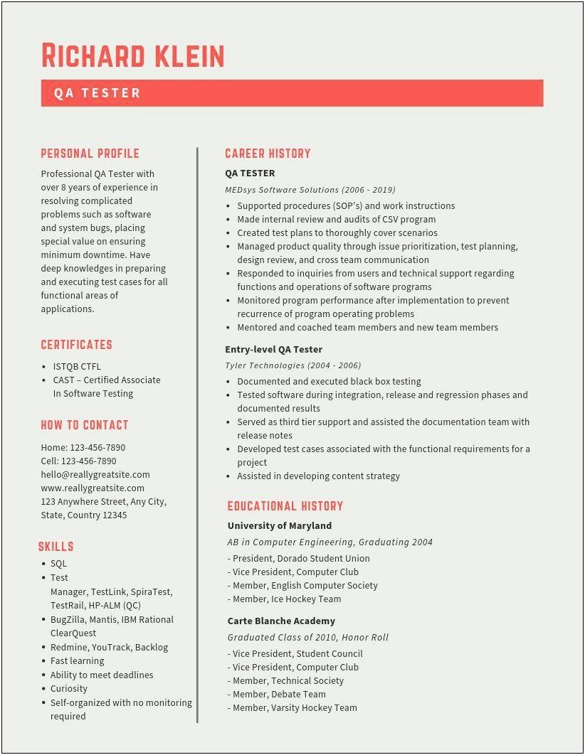 8 Years Experience In Testing Resumes