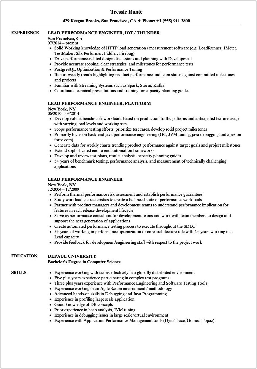 8 Years Experience Resume In Performance Testing