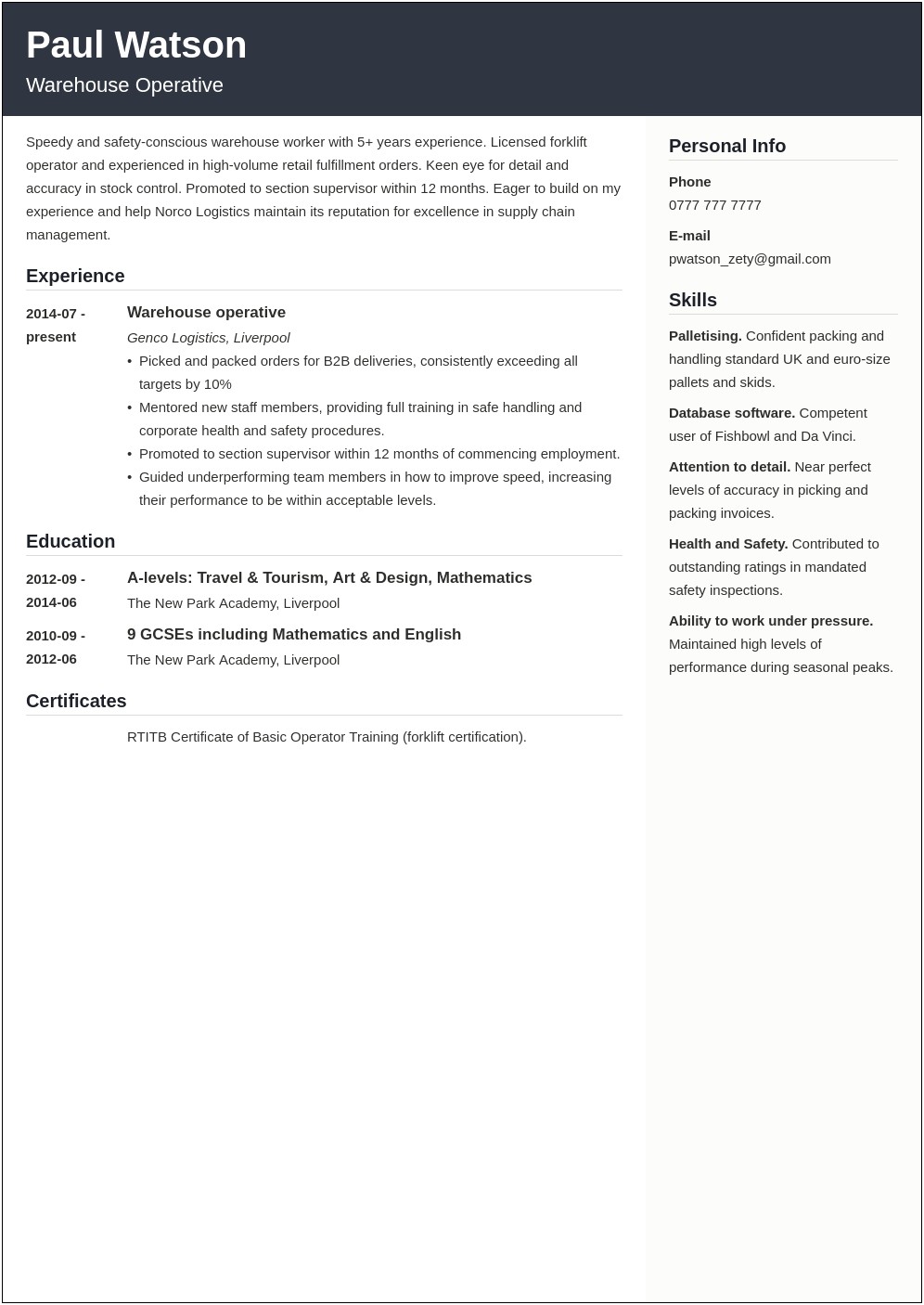 9 Years Experience In Warehouse Resume