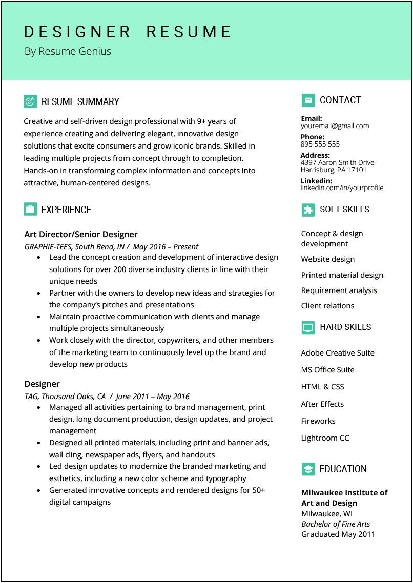 A Good Example Of A Graphic Designer Resume