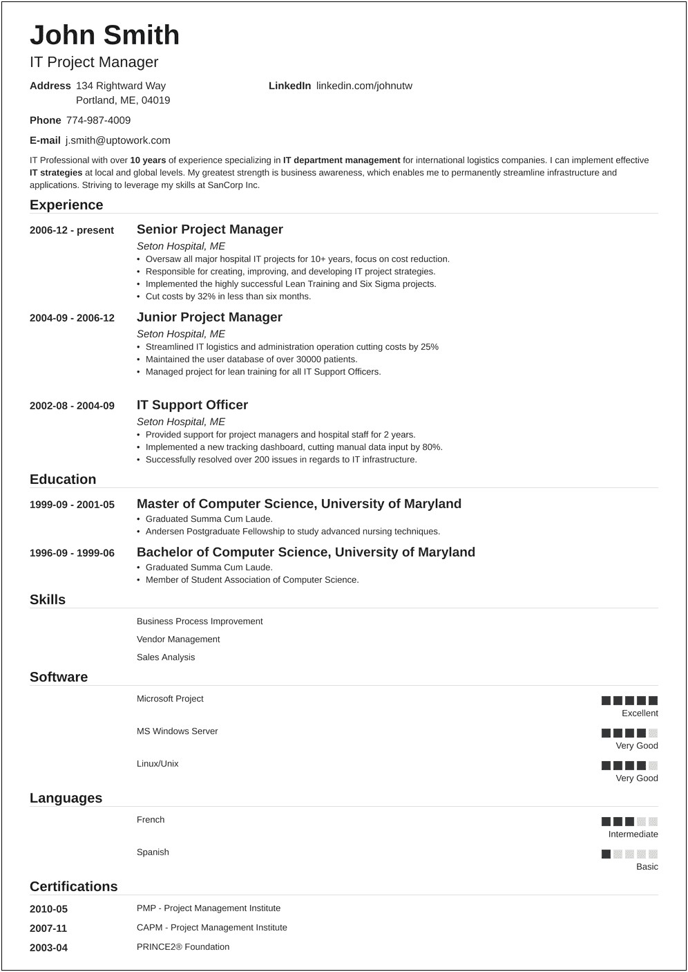 A Good Project Manager Resume