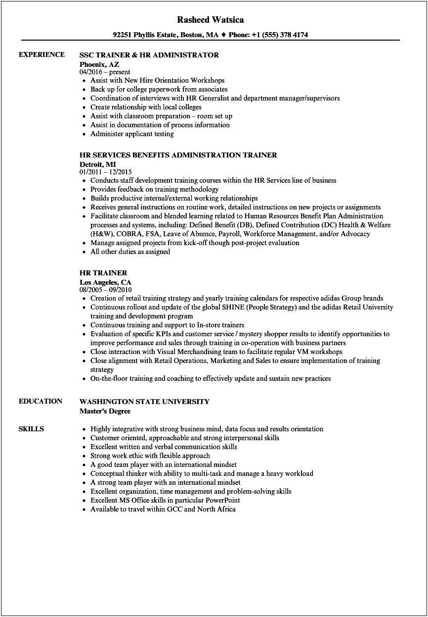A Good Resume For A Human Resources Trainer