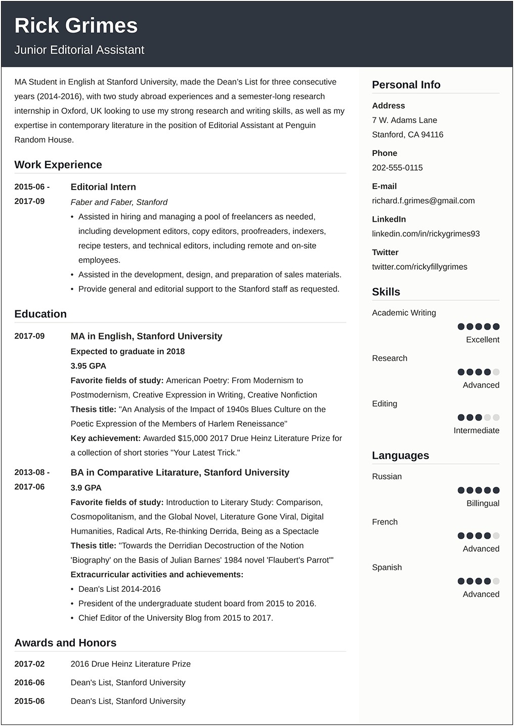 A Great Job Resume Examples