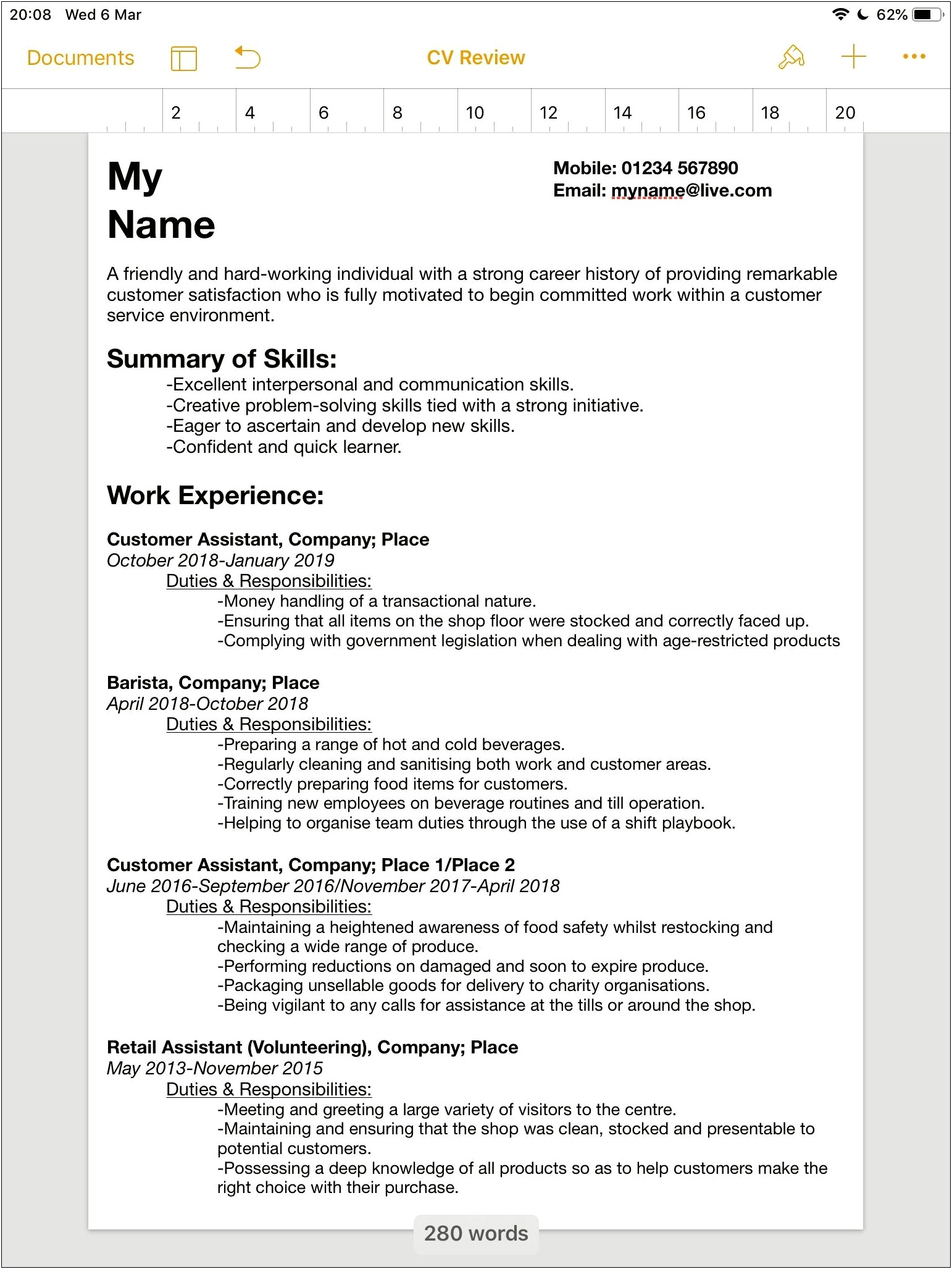 A Part Time Job Resume