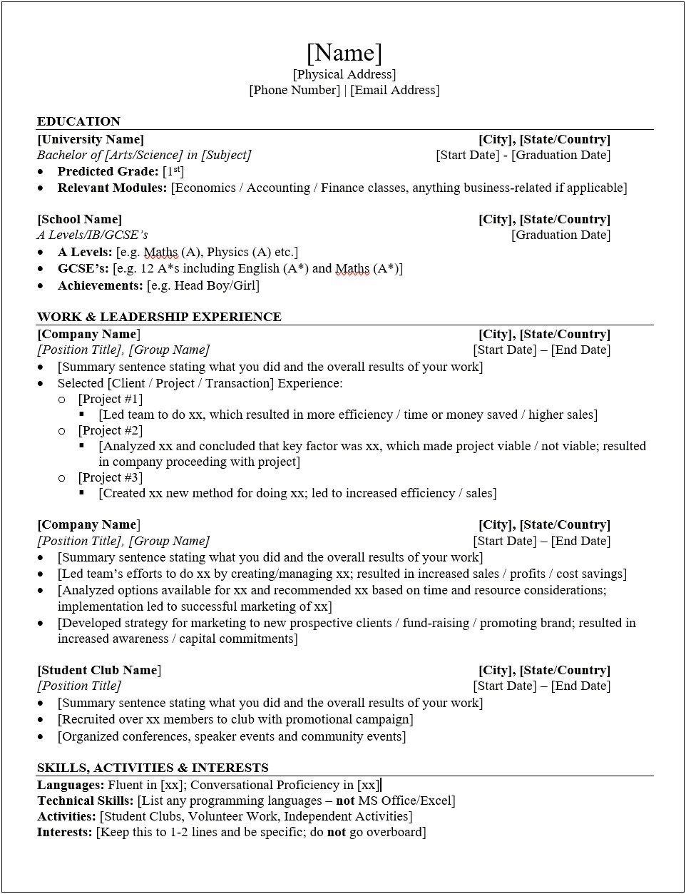 A Perfect Financial Resume Example
