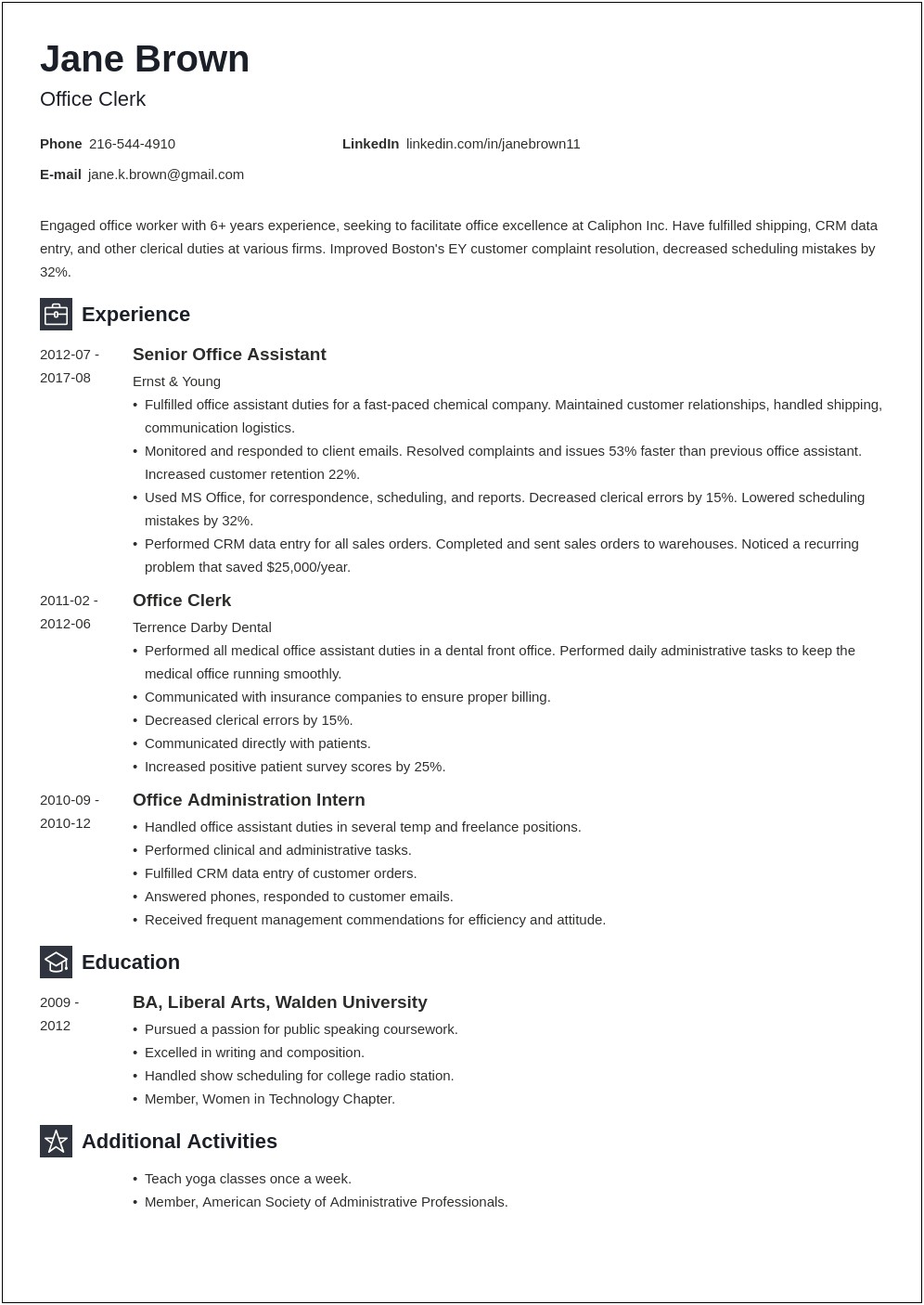 A Professional Resume For Clerical Worker