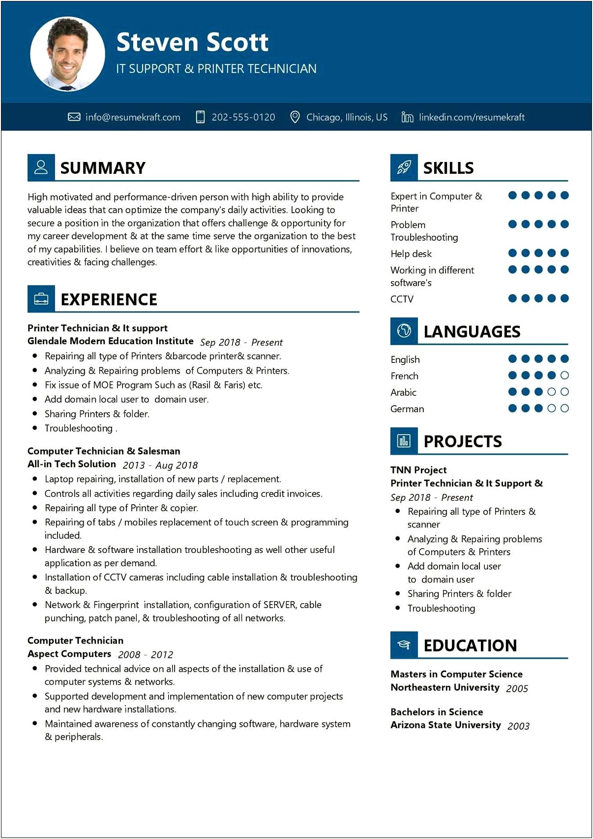 A+ Professional Summary Resume Sample