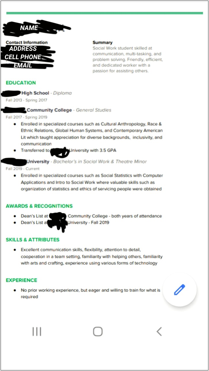 A Resume For Someone With No Work Experence