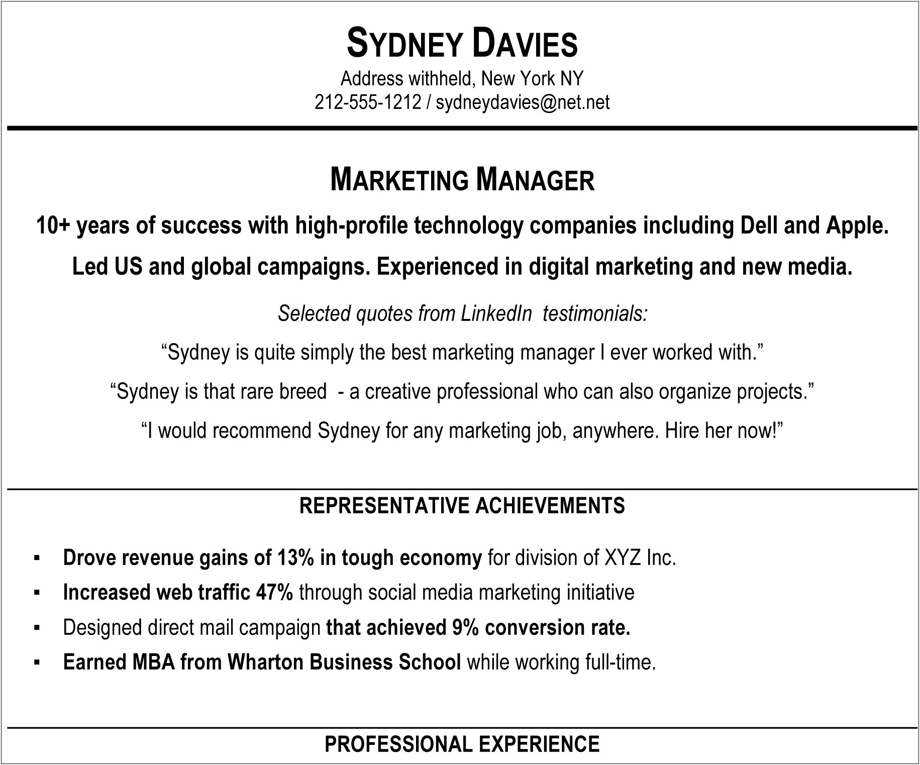 A Resume With Headliner And Summary