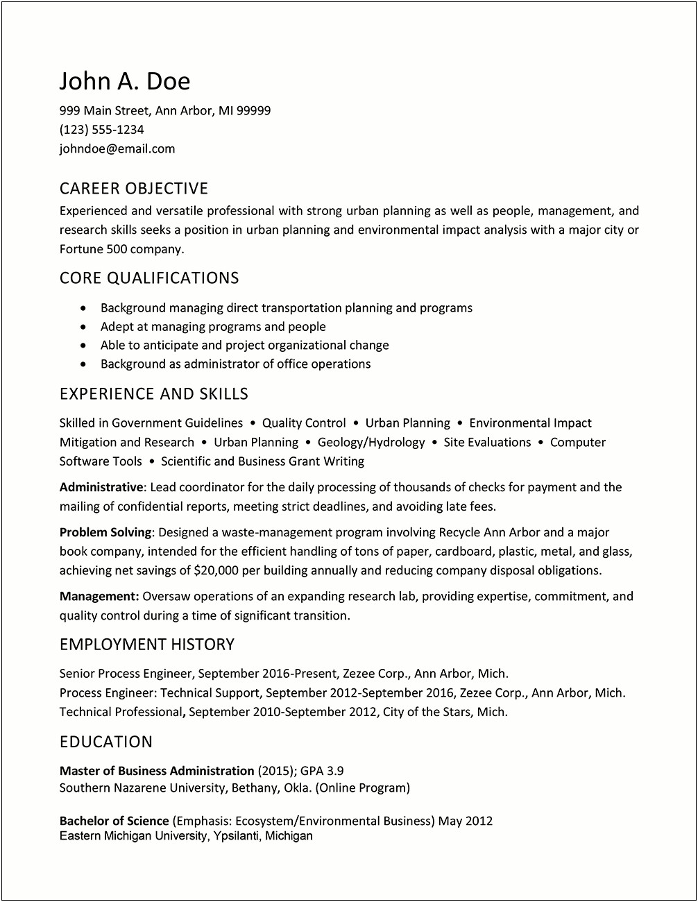 A Sample Of A Functional Resume