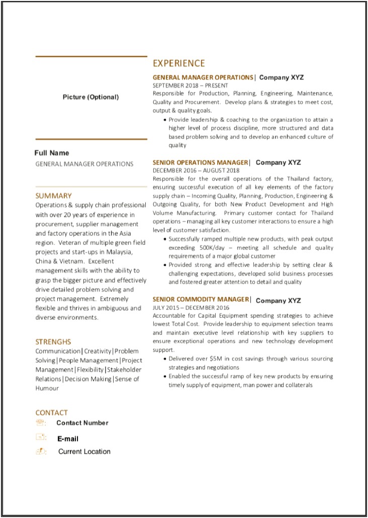 A Sample Of A Generic Resume