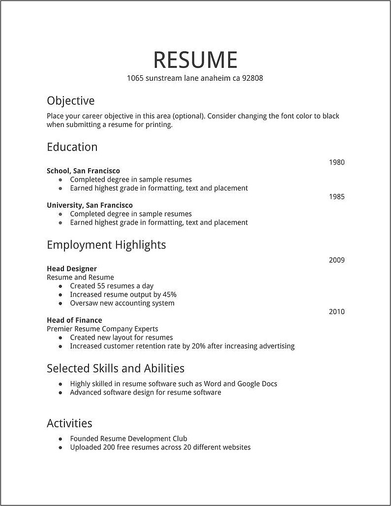 A Simple Resume For Job
