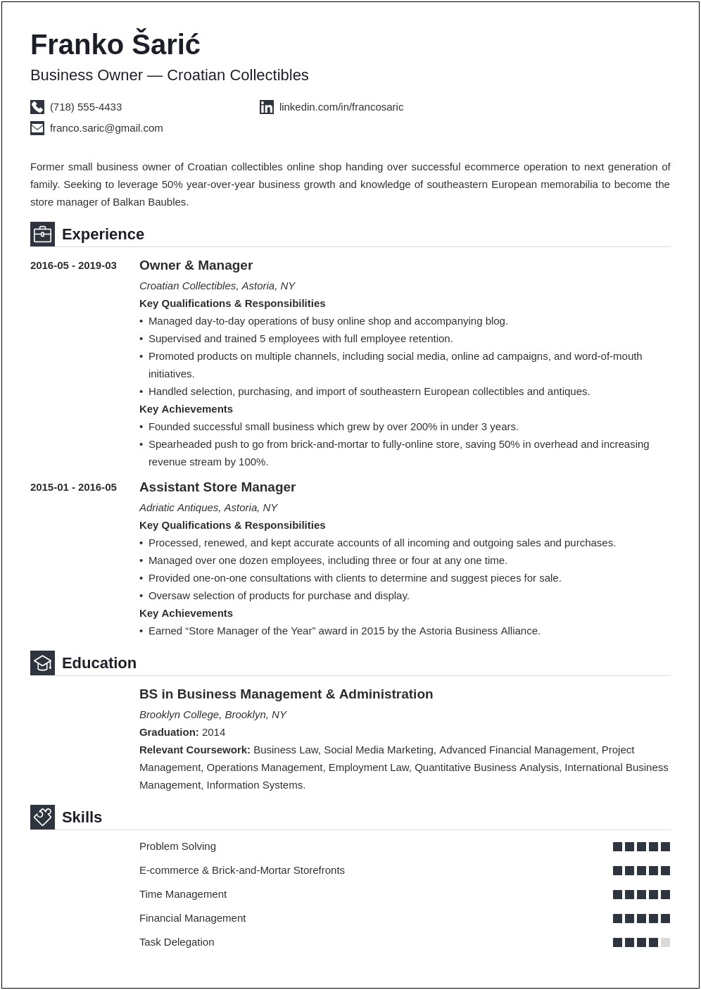 About Me In Buisness Resume Sample