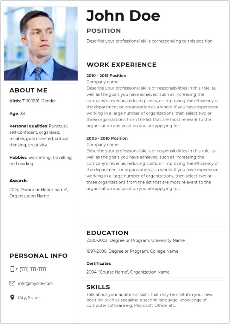 About Me On Resume Sample