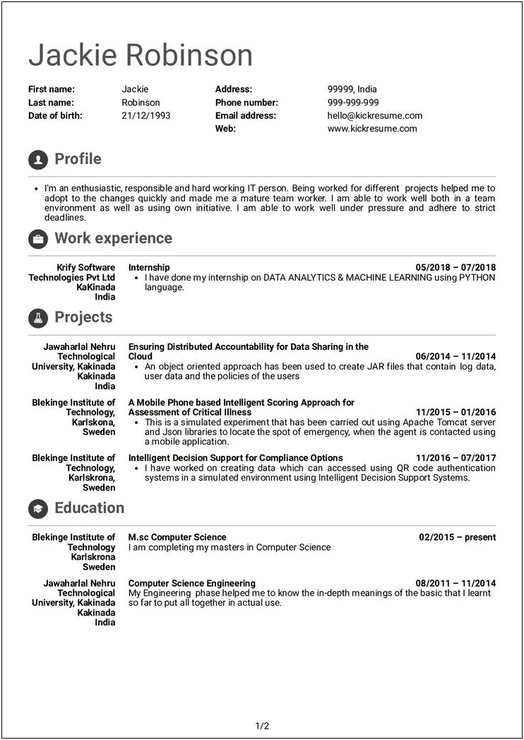 About Me Section In Resume Sample