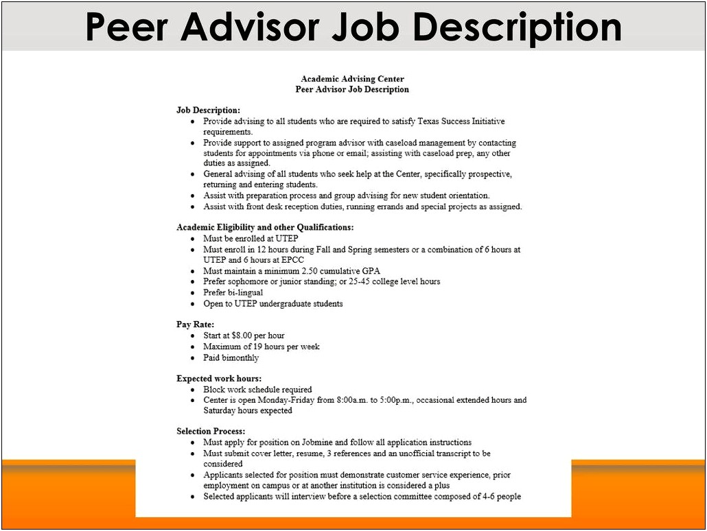 Academic Advisor Job Description Resume