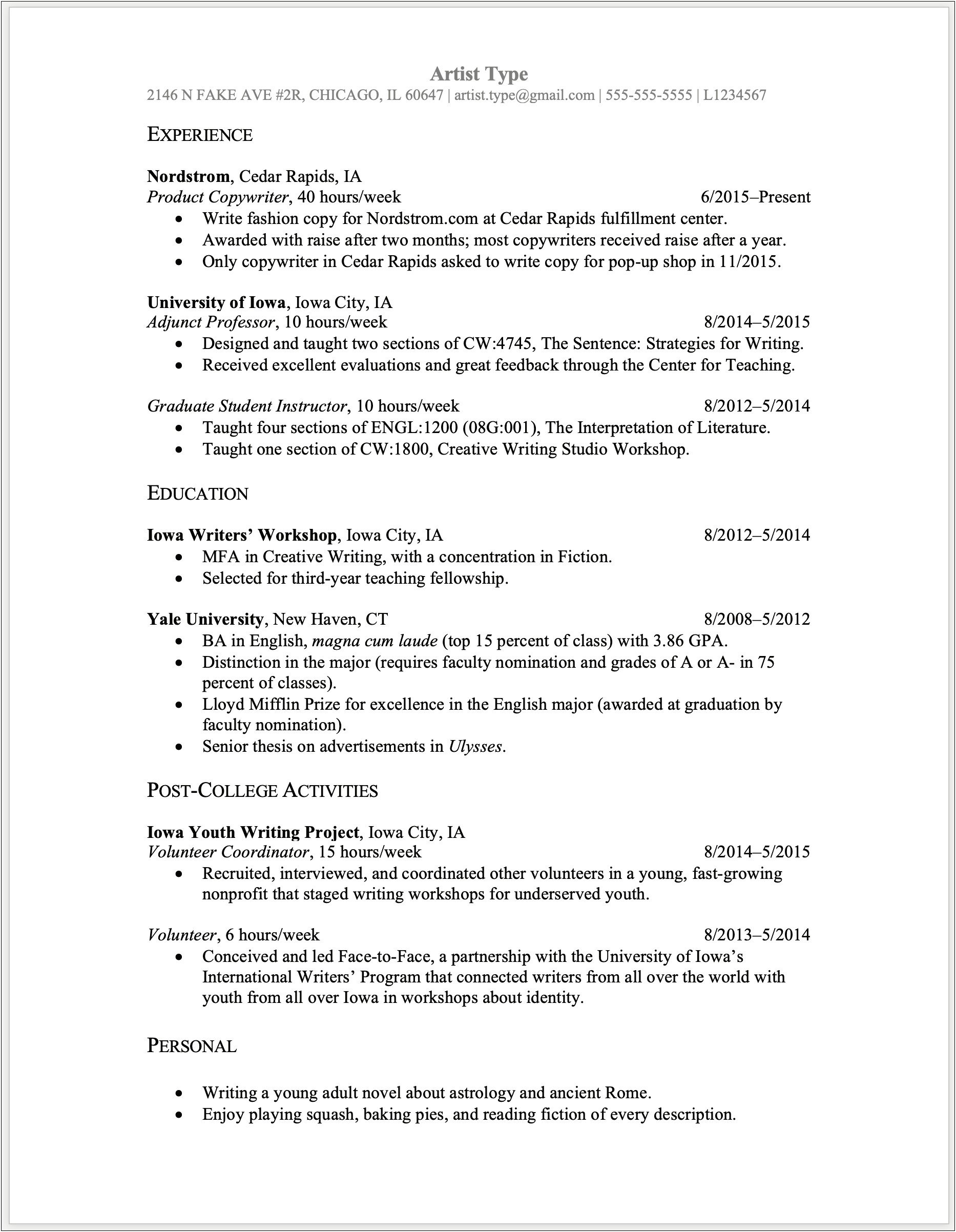 Academic Resume For Law School Template