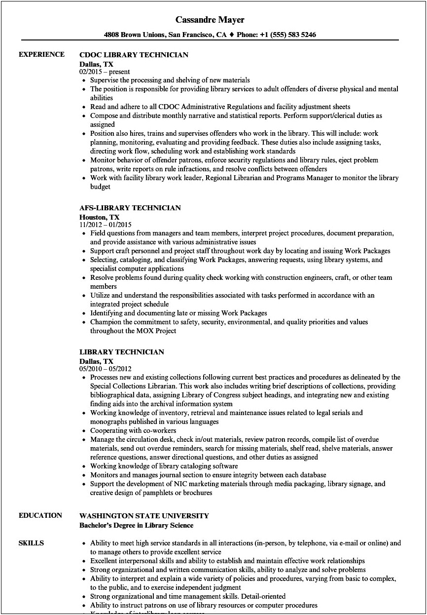 Academiclibrary Technical Assistant Resume Sample