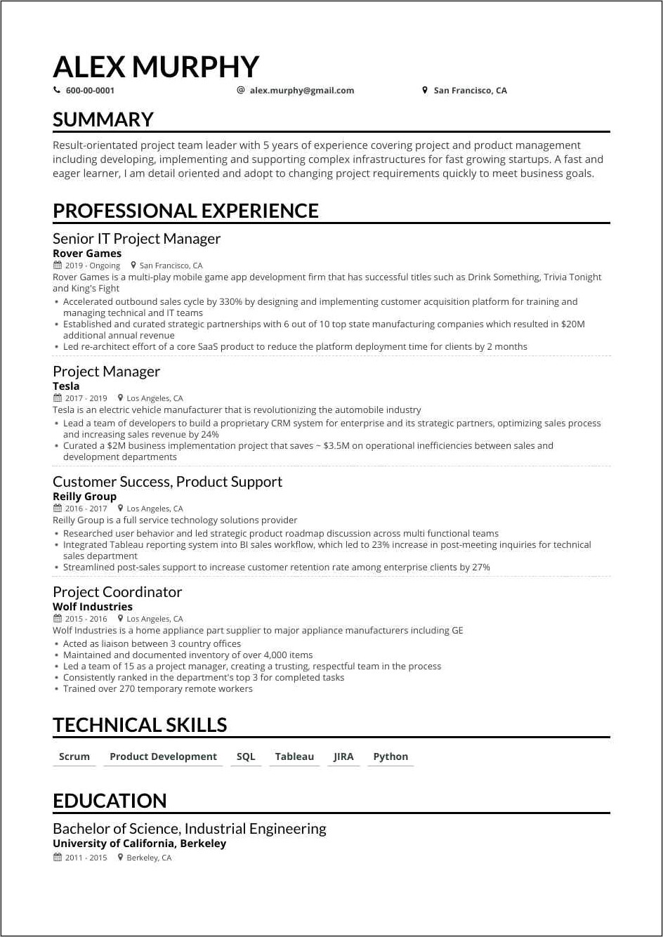 Access Control Project Manager Resume